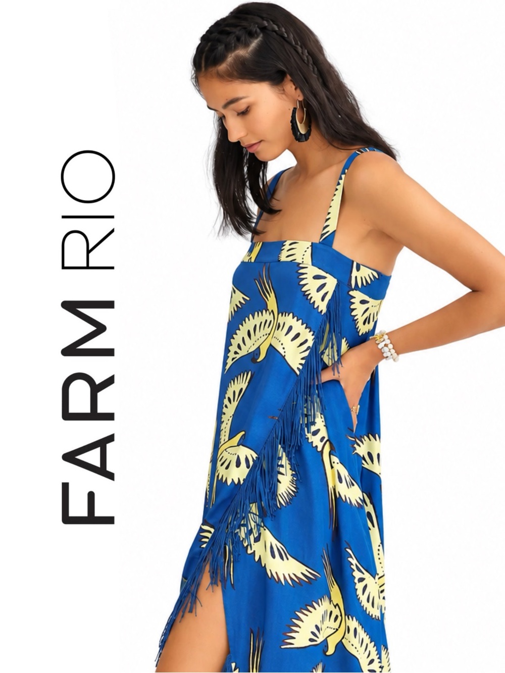 Farm Rio x Anthropologie Fringe Hem Wrap Midi Dress